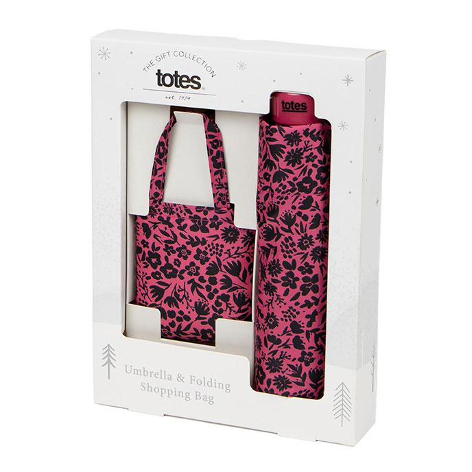 totes Supermini Ditsy Pink Print Umbrella & Matching Shopping Bag  (3 Section) Extra Image 5